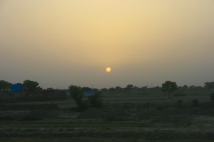 A hazy sunset from the train